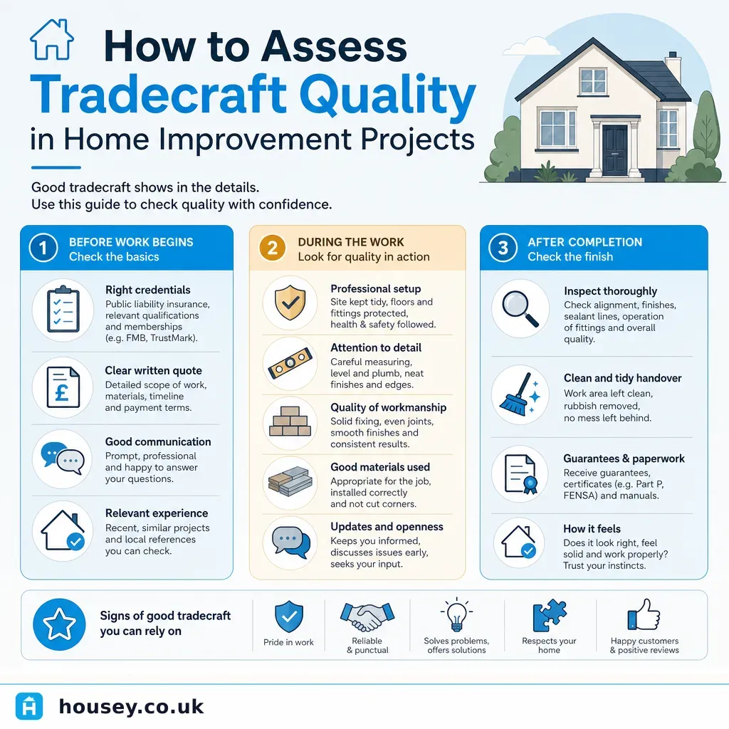 Infographic illustrating: How to Assess Tradecraft Quality in Home Improvement Projects