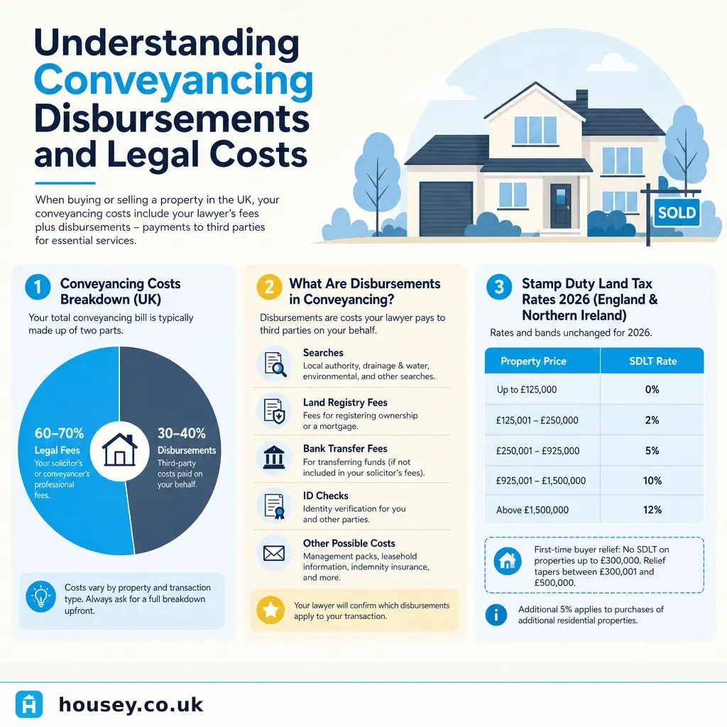 Infographic illustrating: Understanding Conveyancing Disbursements and Legal Costs