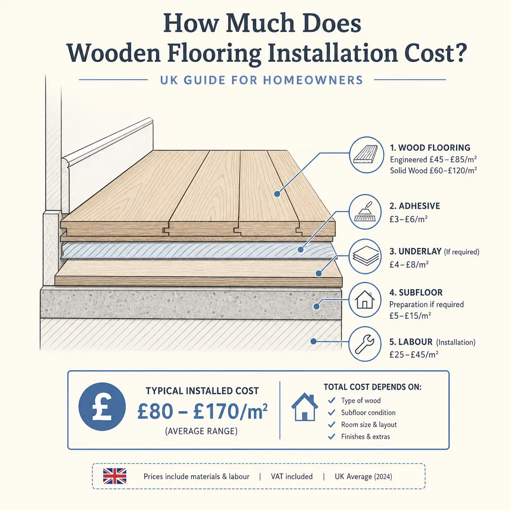 Diagram illustrating: How Much Does Wooden Flooring Installation Cost?