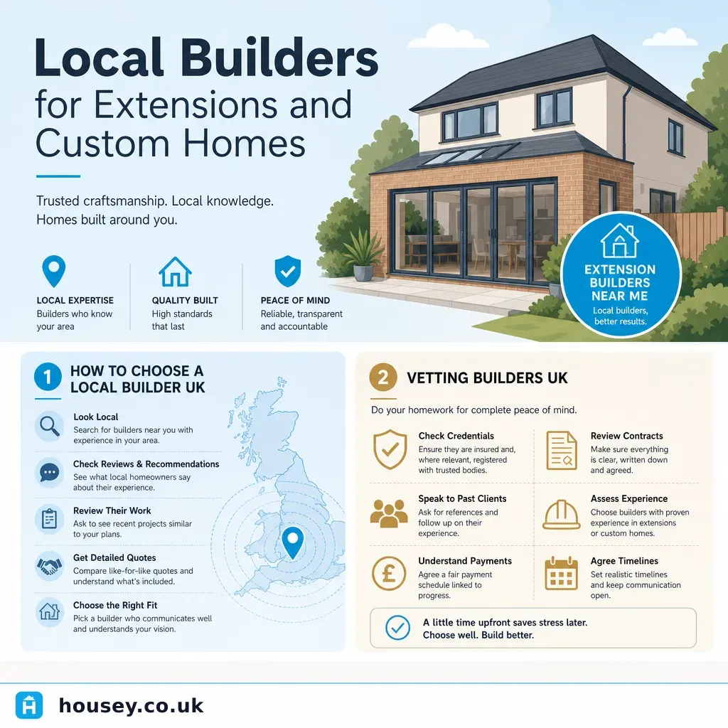 Infographic illustrating: Local Builders for Extensions and Custom Homes