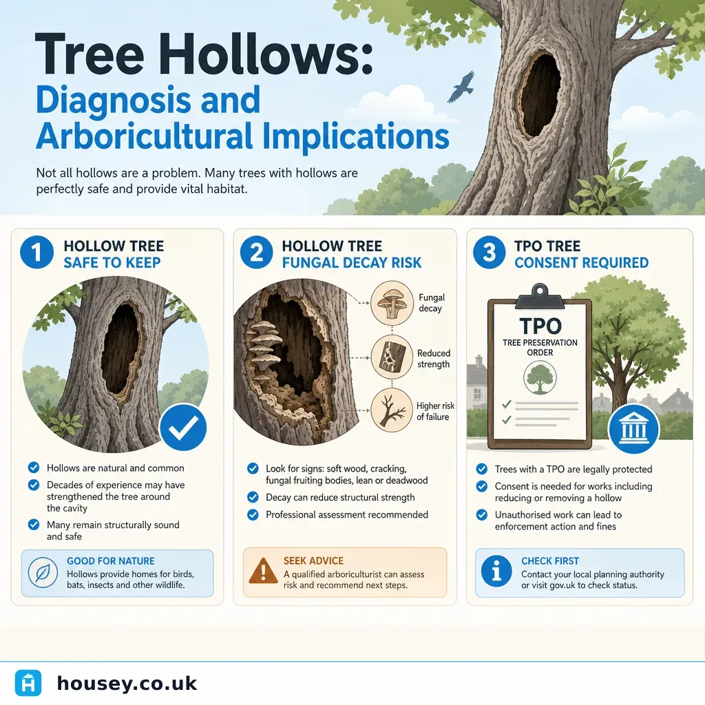 Infographic illustrating: Tree Hollows: Diagnosis and Arboricultural Implications