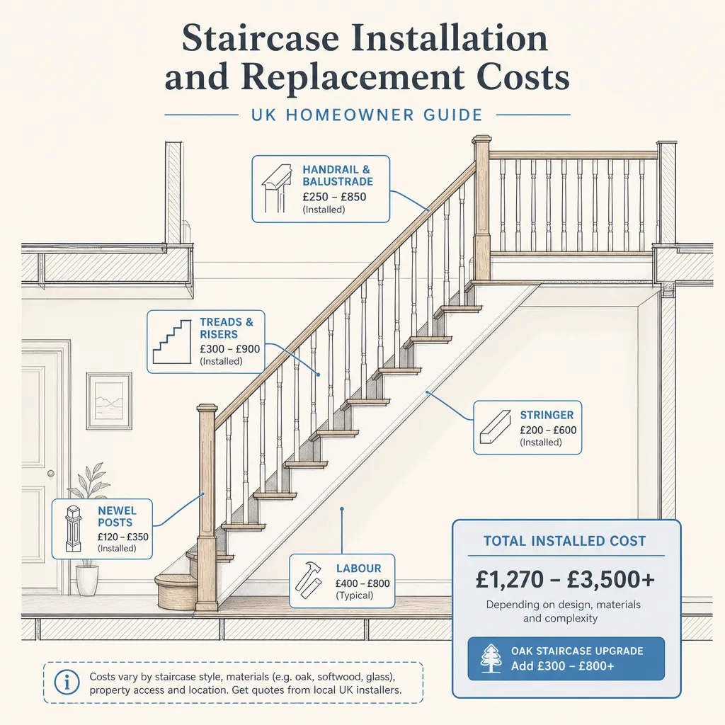 Diagram illustrating: Staircase Installation and Replacement Costs