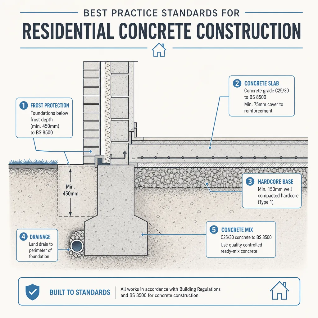 Diagram illustrating: Best Practice Standards for Residential Concrete Construction