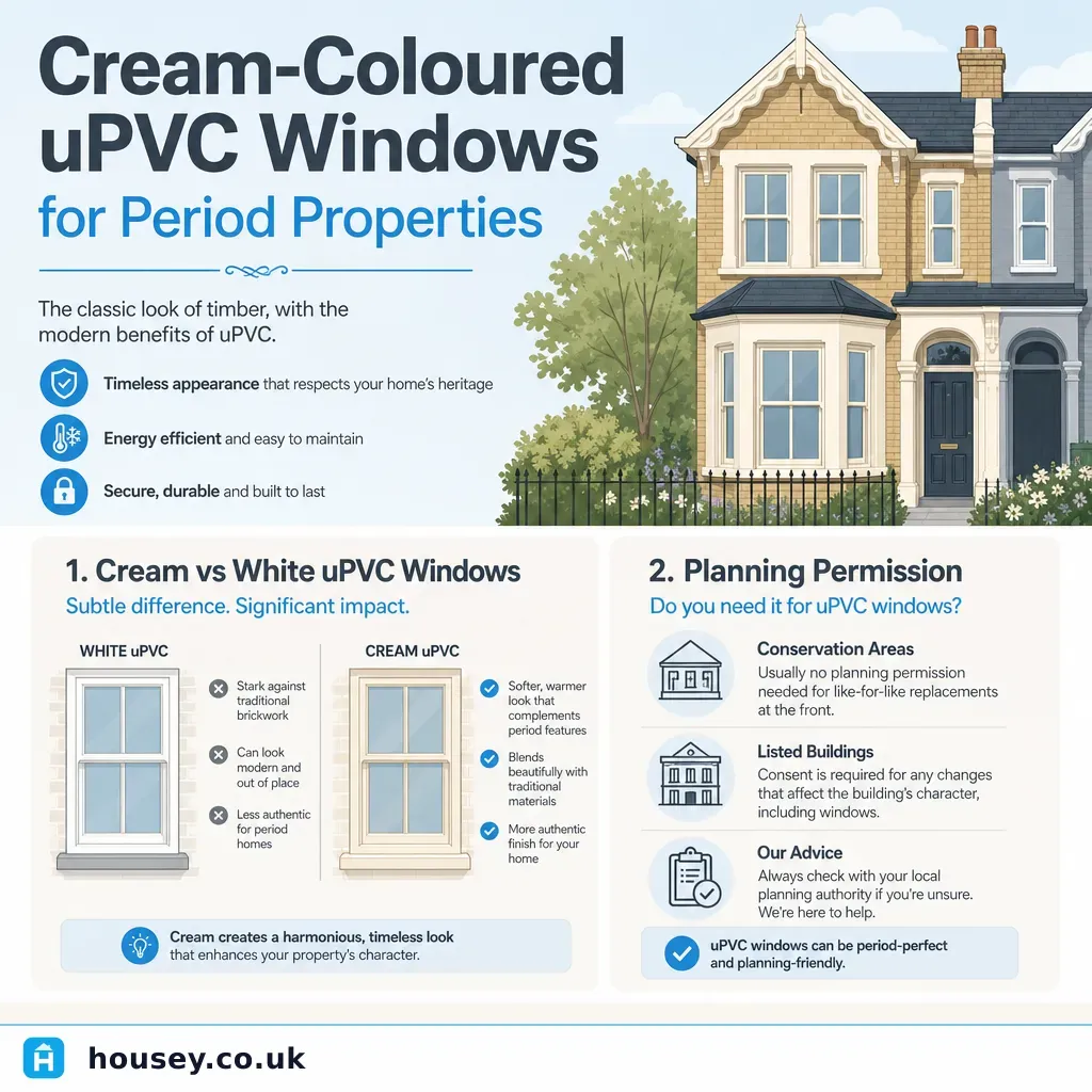 Infographic illustrating: Cream-Coloured uPVC Windows for Period Properties