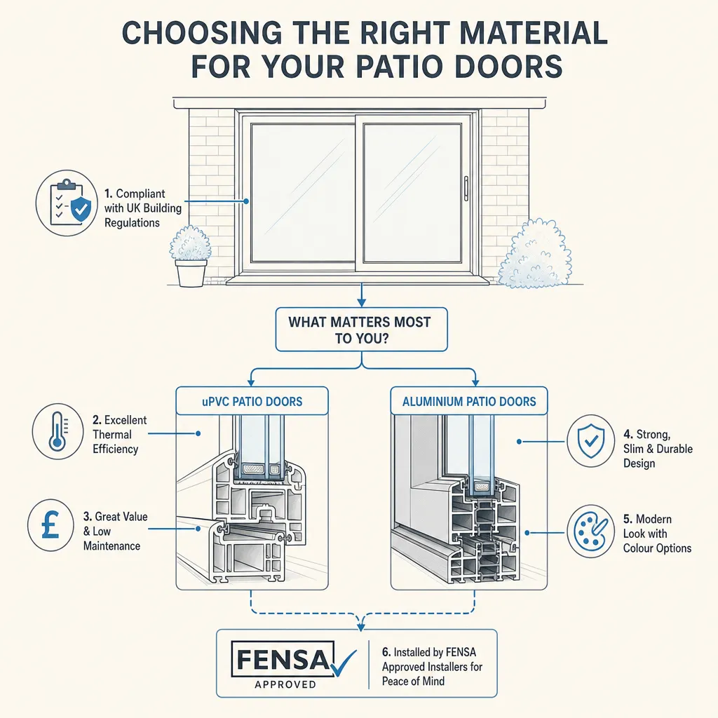 Diagram illustrating: Choosing the Right Material for Your Patio Doors