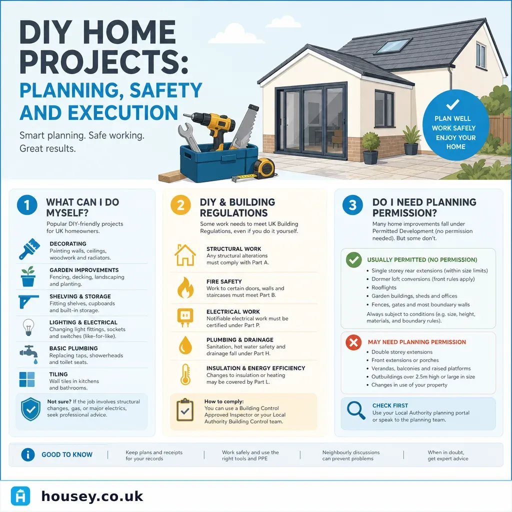 Infographic illustrating: DIY Home Projects: Planning, Safety and Execution