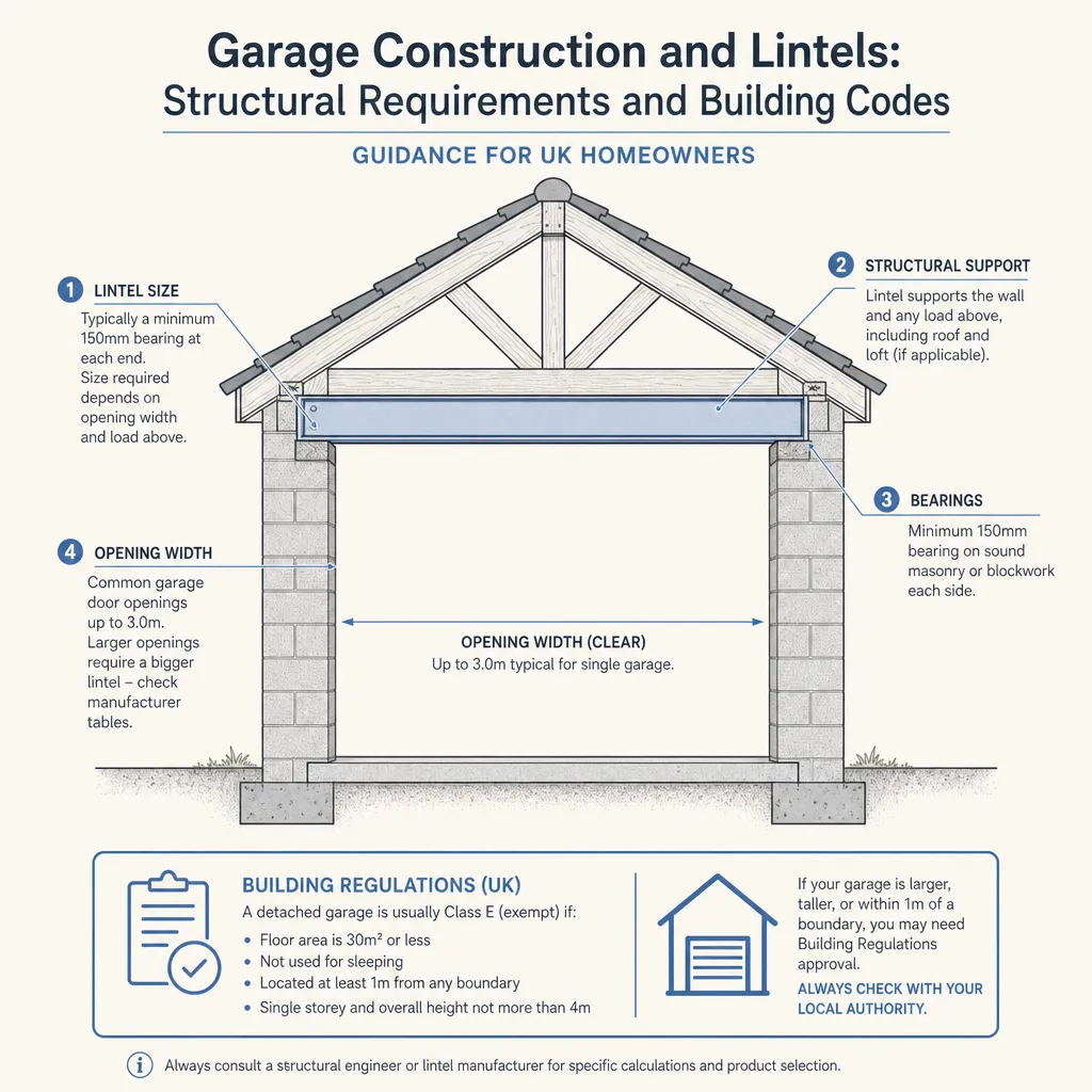 Diagram illustrating: Garage Construction and Lintels: Structural Requirements and Building Codes