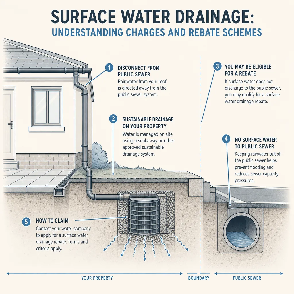Diagram illustrating: Surface Water Drainage: Understanding Charges and Rebate Schemes