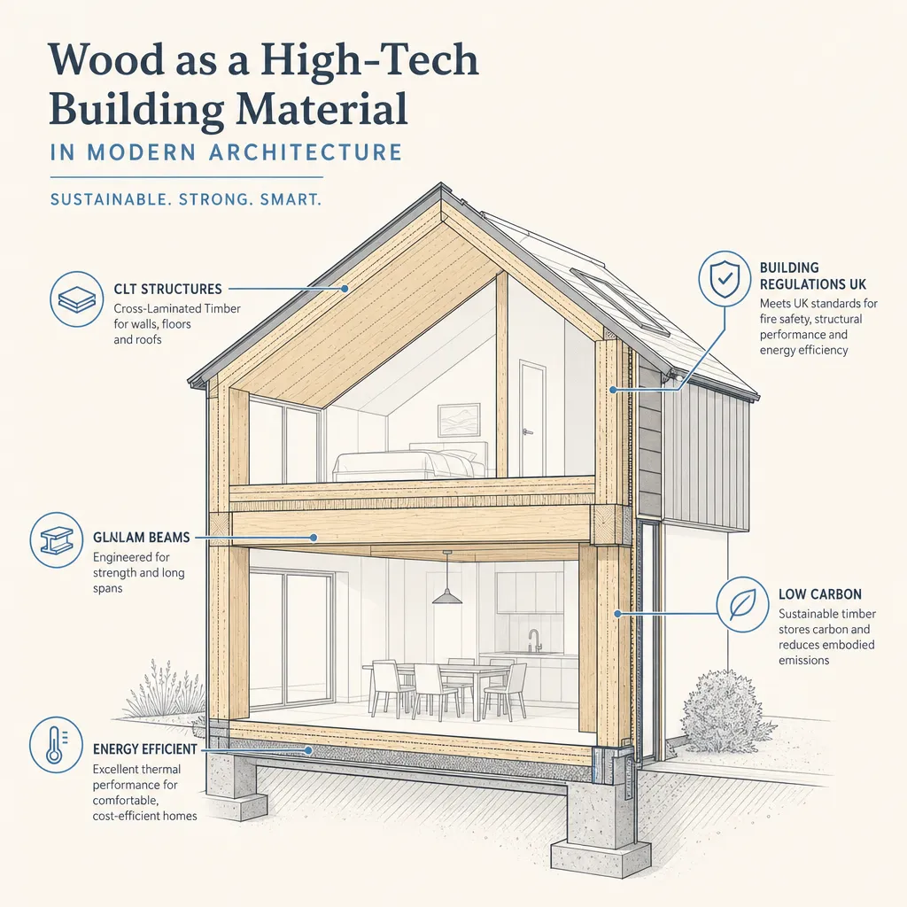 Diagram illustrating: Wood as a High-Tech Building Material in Modern Architecture